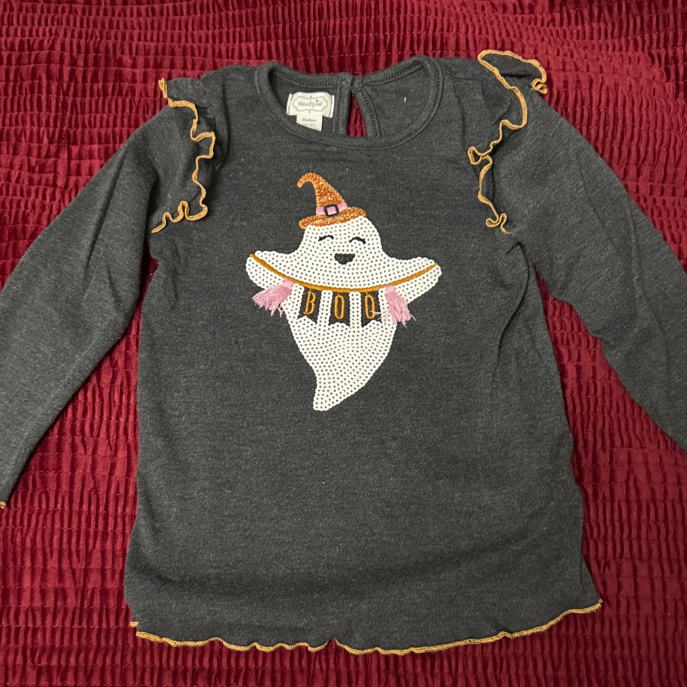 Mud Pie Gray Halloween Ghost Long Sleeve Tee